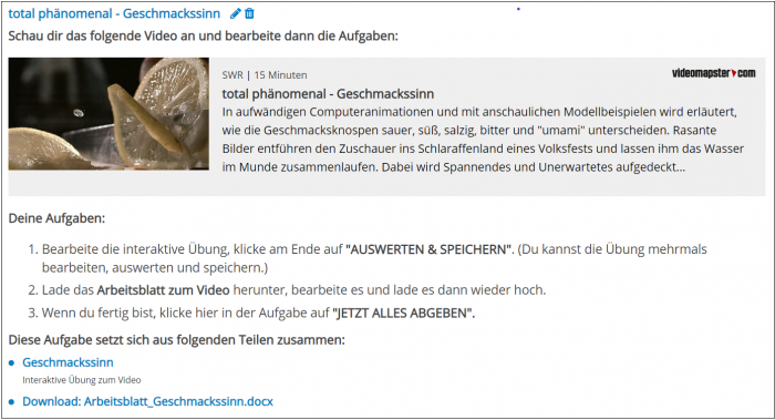 Aufgabe zum Geschmackssinn