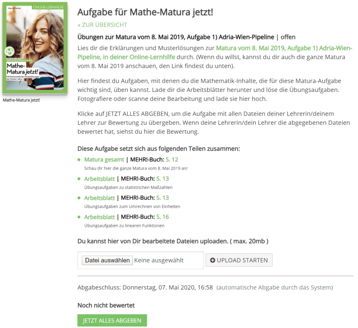 Aufgabe zu Mathe-Matura jetzt! nach dem Import in eine MEHR!-Lerngruppe