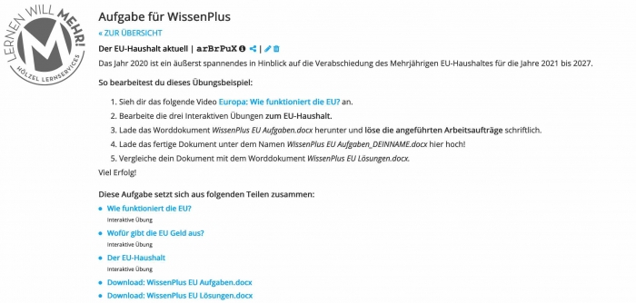 WissenPlus EU Haushalt Lernraum Aufgabe