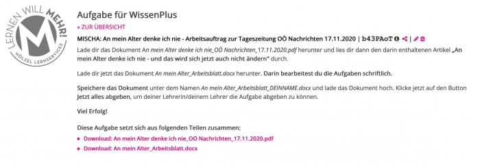 An mein Alter Lernraum Aufgabe MISCHA