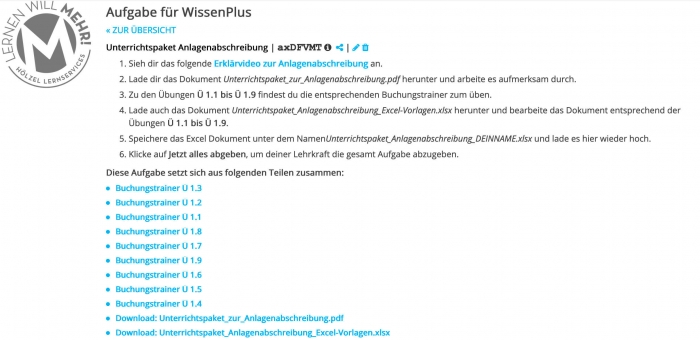 Lernraum Aufgabe Anlagenabschreibung Unterrichtspaket