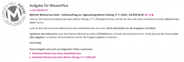 Weckruf aus Asien Lernraum Aufgabe MISCHA