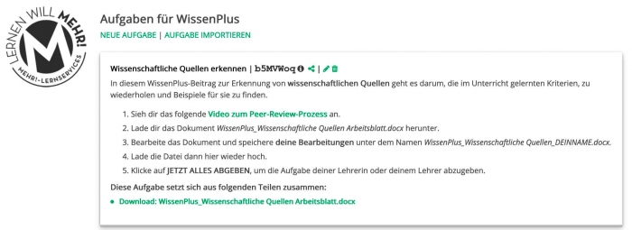 Wissenschaftliche Quelle Lernraum Aufgabe