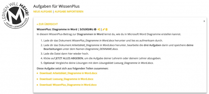 Diagramme in Word Lernraum Aufgabe