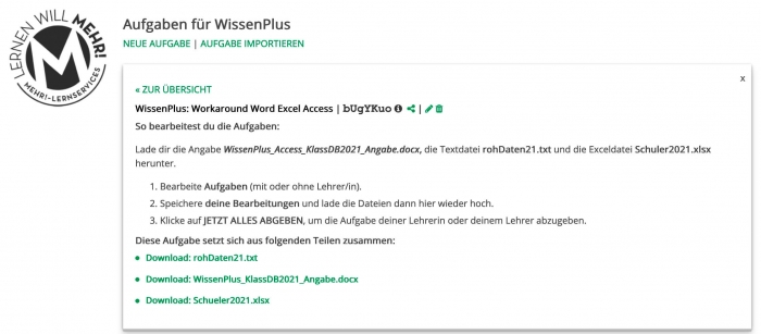 Lernraumaufgabe Workaround Word Access Excel