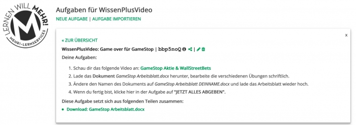 GameStop Lernraum Aufgabe