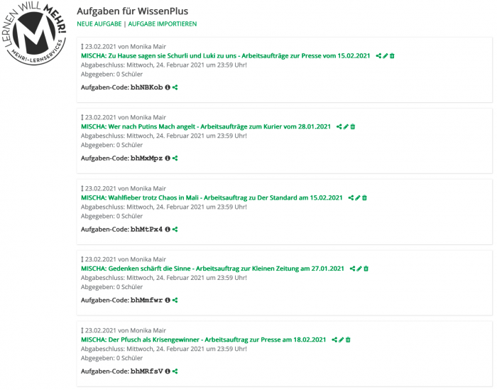 Mischa - Medien in Schule und Ausbildung - Lernraumaufgaben