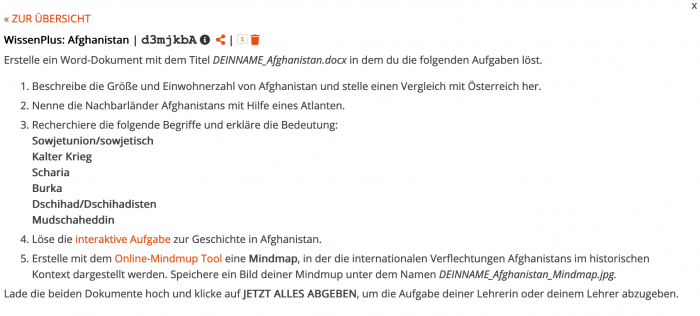 WissenPlus Afghanistan 2021 Lernraumaufgabe