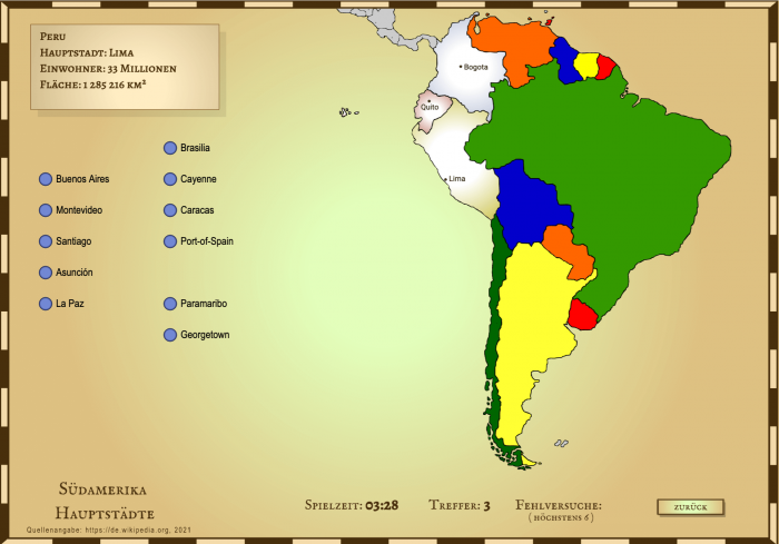 Hauptstadt zuordnen Lernspiele Geografie