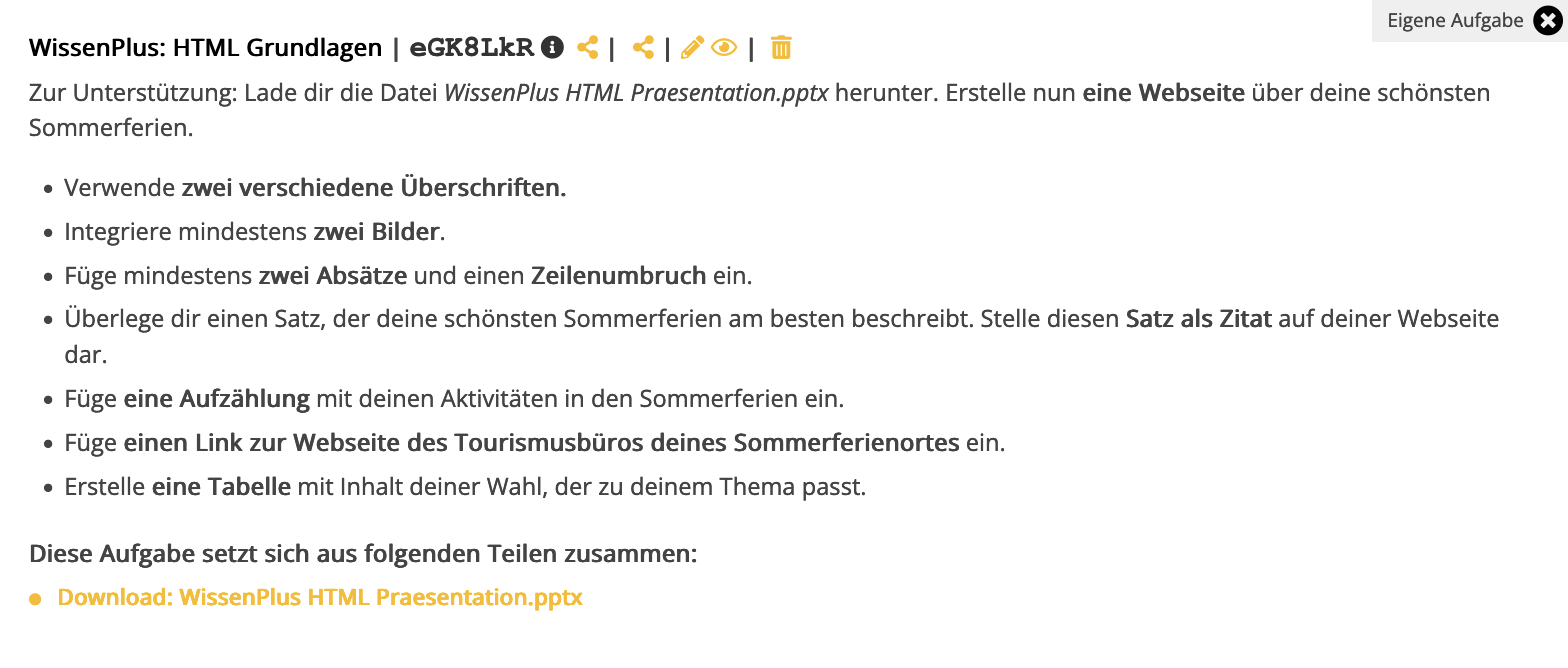 HTML Grundlagen Aufgabe MEHR Kurs