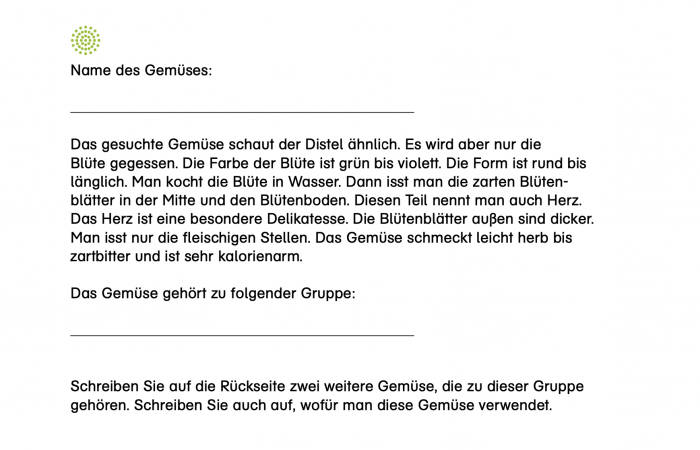 Unterrichtsmaterial GastroINKLUSIV Gemuese - Textkarte Standard