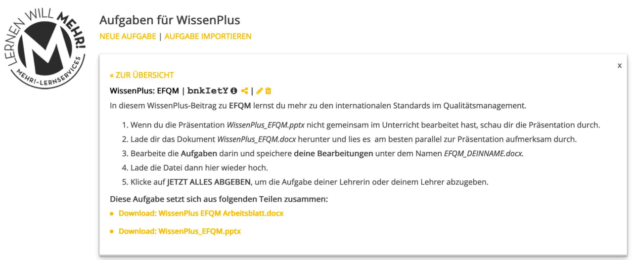 EFQM Lernraum Aufgabe