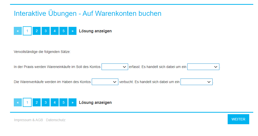 Rechnungswesen: Interaktive Übungen in den E-BOOKS+ Hölzel Verlag - Interaktive Übung: Auf Warenkonten buchen