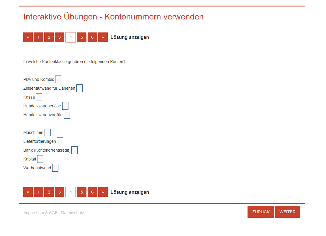 Rechnungswesen: Interaktive Übungen in den E-BOOKS+ Hölzel Verlag - Interaktive Übung: Kontonummern verwenden